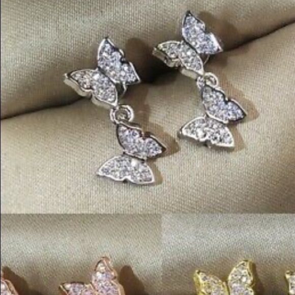 NEW Sterling silver Diamond Butterflies Earrings - Picture 2 of 2